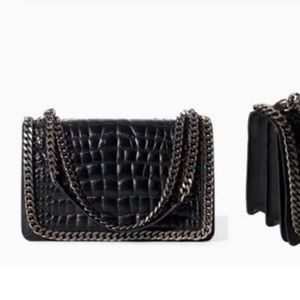 Zara - Quilting black leather shoulder purse. Great condition with silver chain.